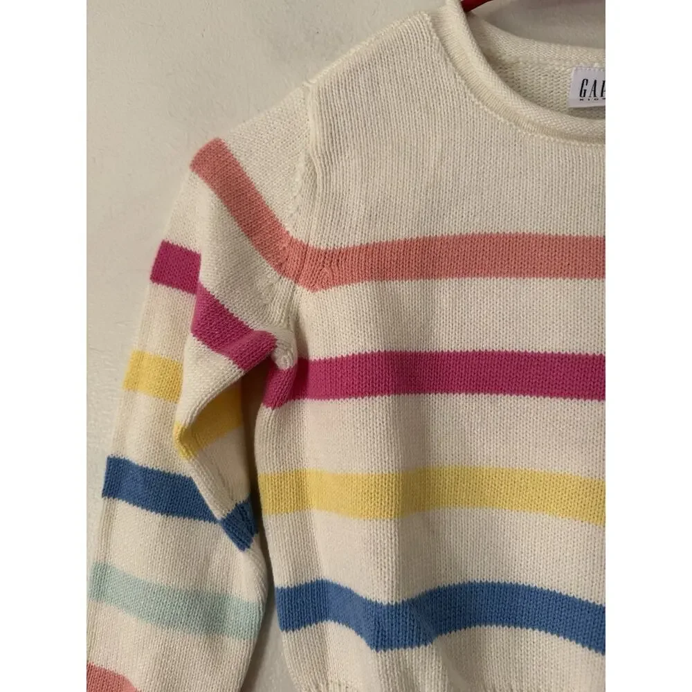 NWT Gap Kids White Striped Rolled Neck Knit Sweater Girls Size Small 6/6x